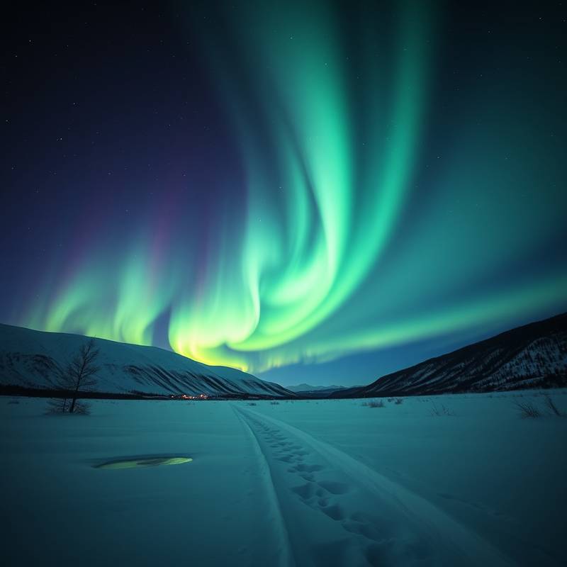 Professionelle Fotografie: Nordlichter über einer verschneiten Landschaft